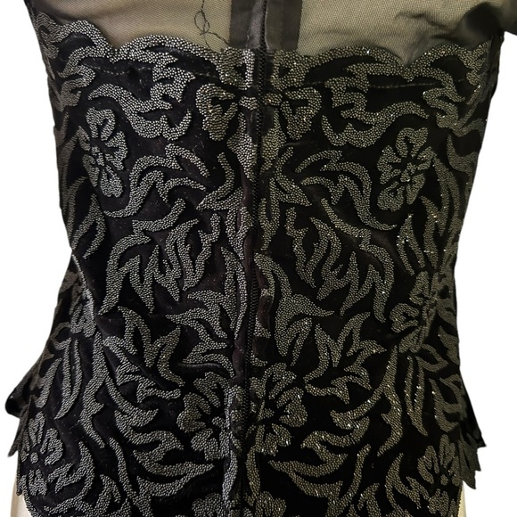 Tadashi Vintage Black Velvet Beaded Mesh Sleeve V-Neck Party Evening Top M - Picture 6 of 12